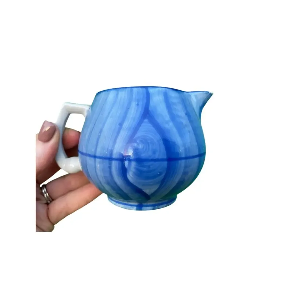 VINTAGE Set of 2 Erphila Blue Swirl Ceramic Creamer Pourers Retro